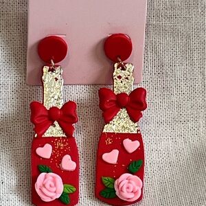 Hand Crafted Red and Gold Bottle Earrings with Floral Accents